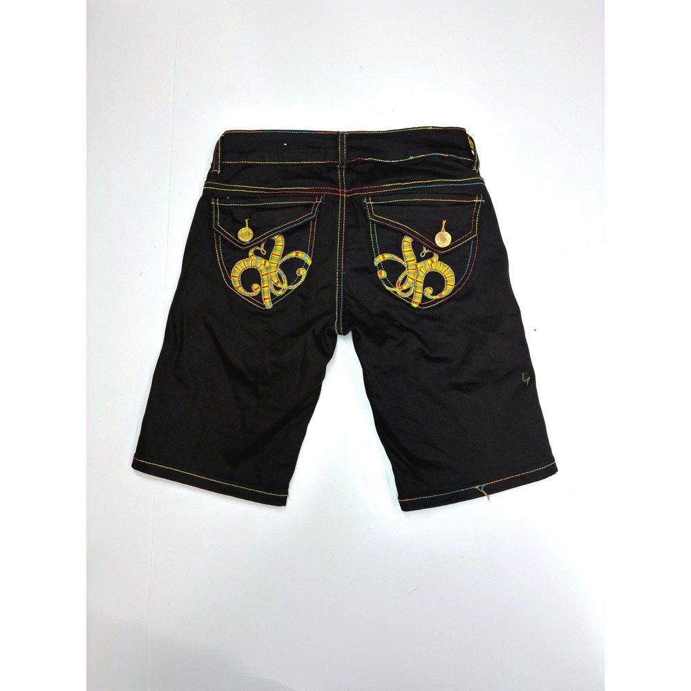 Southpole Womens Black Rainbow Contrast Stitch Embroidered Bermuda Shorts Size 1